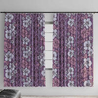Hawaii Vintage Violet Hibiscus Tapa Pattern Window Curtain LT05 With Hooks Violet - Polynesian Pride
