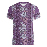 Hawaii Vintage Violet Hibiscus Tapa Pattern Women V-Neck T-Shirt LT05 Female Violet - Polynesian Pride
