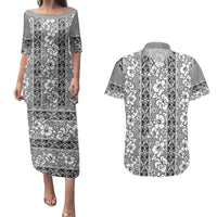 Hawaii Vintage Gray Hibiscus Tapa Pattern Couples Matching Puletasi and Hawaiian Shirt LT05 Gray - Polynesian Pride