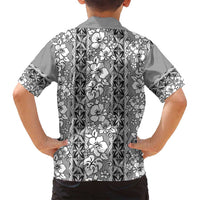Hawaii Vintage Gray Hibiscus Tapa Pattern Family Matching Long Sleeve Bodycon Dress and Hawaiian Shirt