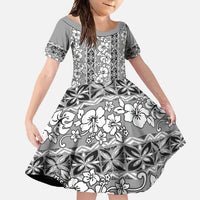 Hawaii Vintage Gray Hibiscus Tapa Pattern Family Matching Mermaid Dress and Hawaiian Shirt