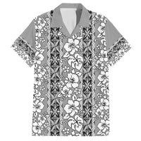Hawaii Vintage Gray Hibiscus Tapa Pattern Family Matching Summer Maxi Dress and Hawaiian Shirt LT05 Dad's Shirt - Short Sleeve Gray - Polynesian Pride