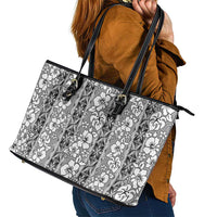 Hawaii Vintage Gray Hibiscus Tapa Pattern Leather Tote Bag LT05 - Polynesian Pride