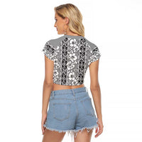Hawaii Vintage Gray Hibiscus Tapa Pattern Raglan Cropped T Shirt LT05 - Polynesian Pride