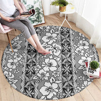 Hawaii Vintage Gray Hibiscus Tapa Pattern Round Carpet