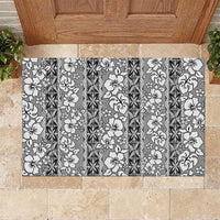 Hawaii Vintage Gray Hibiscus Tapa Pattern Rubber Doormat LT05 Gray - Polynesian Pride