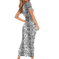 Hawaii Vintage Gray Hibiscus Tapa Pattern Short Sleeve Bodycon Dress LT05 - Polynesian Pride