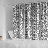 Hawaii Vintage Gray Hibiscus Tapa Pattern Shower Curtain