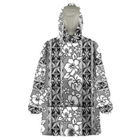 Hawaii Vintage Gray Hibiscus Tapa Pattern Wearable Blanket Hoodie LT05 One Size Gray - Polynesian Pride