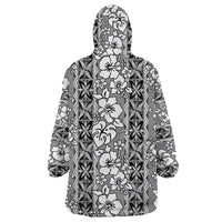 Hawaii Vintage Gray Hibiscus Tapa Pattern Wearable Blanket Hoodie LT05 - Polynesian Pride