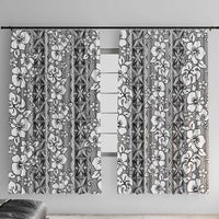 Hawaii Vintage Gray Hibiscus Tapa Pattern Window Curtain LT05 With Hooks Gray - Polynesian Pride