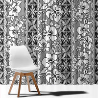 Hawaii Vintage Gray Hibiscus Tapa Pattern Window Curtain LT05 - Polynesian Pride