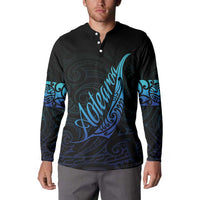 Aotearoa New Zealand Button Sweatshirt Koru Fern Blue Gradient LT05 - Polynesian Pride