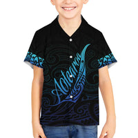 Aotearoa New Zealand Family Matching Tank Maxi Dress and Hawaiian Shirt Koru Fern Blue Gradient LT05 Son's Shirt Blue - Polynesian Pride