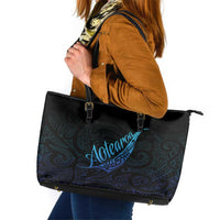 Aotearoa New Zealand Leather Tote Bag Koru Fern Blue Gradient LT05 Blue - Polynesian Pride