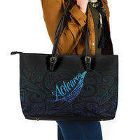 Aotearoa New Zealand Leather Tote Bag Koru Fern Blue Gradient LT05 - Polynesian Pride