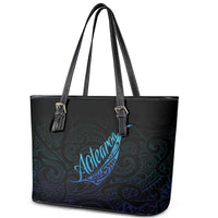 Aotearoa New Zealand Leather Tote Bag Koru Fern Blue Gradient LT05 - Polynesian Pride