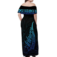 Aotearoa New Zealand Off Shoulder Maxi Dress Koru Fern Blue Gradient