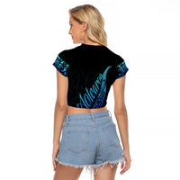 Aotearoa New Zealand Raglan Cropped T Shirt Koru Fern Blue Gradient LT05 - Polynesian Pride