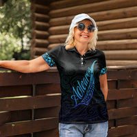 Aotearoa New Zealand Women Polo Shirt Koru Fern Blue Gradient