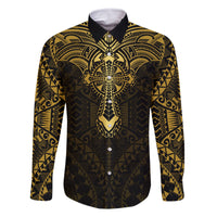 Personalized Polynesia Family Matching Off Shoulder Short Dress and Hawaiian Shirt With Christian Cross LT05 Dad's Shirt - Long Sleeve Gold - Polynesian Pride