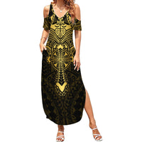 Personalized Polynesia Family Matching Summer Maxi Dress and Hawaiian Shirt With Christian Cross LT05 Mom's Dress Gold - Polynesian Pride