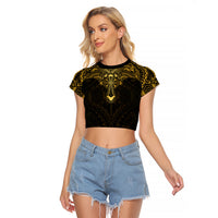 Personalized Polynesia Raglan Cropped T Shirt With Christian Cross LT05 Female Gold - Polynesian Pride