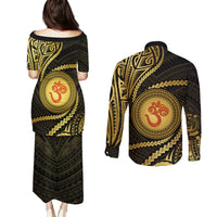 Polynesia Couples Matching Puletasi Dress and Long Sleeve Button Shirt With Hindu Om Symbol LT05 - Polynesian Pride