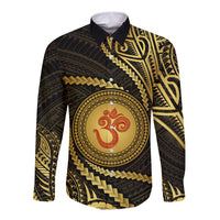 Polynesia Long Sleeve Button Shirt With Hindu Om Symbol LT05 Unisex Gold - Polynesian Pride