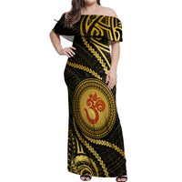 Polynesia Off Shoulder Maxi Dress With Hindu Om Symbol LT05 Women Gold - Polynesian Pride