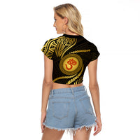 Polynesia Raglan Cropped T Shirt With Hindu Om Symbol LT05 - Polynesian Pride