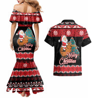 New Zealand Christmas Couples Matching Mermaid Dress and Hawaiian Shirt Funny Santa Riding Kiwi Meri Kirihimete