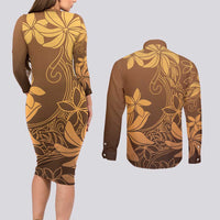 Tiare Tahiti Couples Matching Long Sleeve Bodycon Dress and Long Sleeve Button Shirt Brown Polynesia Motifs LT05 - Polynesian Pride
