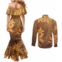 Tiare Tahiti Couples Matching Mermaid Dress and Long Sleeve Button Shirt Brown Polynesia Motifs LT05 - Polynesian Pride