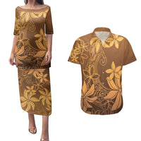 Tiare Tahiti Couples Matching Puletasi and Hawaiian Shirt Brown Polynesia Motifs LT05 Brown - Polynesian Pride