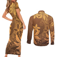 Tiare Tahiti Couples Matching Short Sleeve Bodycon Dress and Long Sleeve Button Shirt Brown Polynesia Motifs LT05 - Polynesian Pride