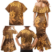 Tiare Tahiti Family Matching Mermaid Dress and Hawaiian Shirt Brown Polynesia Motifs - Polynesian Pride
