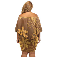 Tiare Tahiti Family Matching Off Shoulder Short Dress and Hawaiian Shirt Brown Polynesia Motifs - Polynesian Pride