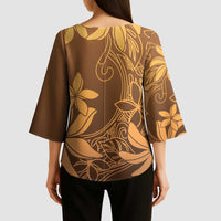 Tiare Tahiti Kimono Sleeve Blouse Brown Polynesia Motifs LT05 - Polynesian Pride