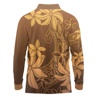 Tiare Tahiti Long Sleeve Polo Shirt Brown Polynesia Motifs LT05 - Polynesian Pride