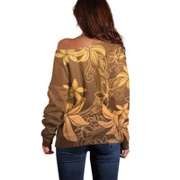Tiare Tahiti Off Shoulder Sweater Brown Polynesia Motifs - Polynesian Pride