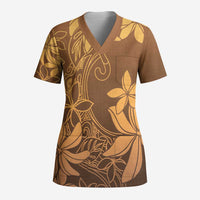 Tiare Tahiti Scrub Top Brown Polynesia Motifs - Polynesian Pride