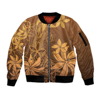 Tiare Tahiti Sleeve Zip Bomber Jacket Brown Polynesia Motifs - Polynesian Pride