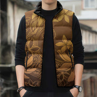 Tiare Tahiti Sleeveless Puffer Jacket Brown Polynesia Motifs LT05 - Polynesian Pride