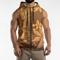 Tiare Tahiti Sleeveless Zip Hoodie Brown Polynesia Motifs LT05 - Polynesian Pride