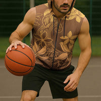 Tiare Tahiti Sleeveless Zip Hoodie Brown Polynesia Motifs LT05 - Polynesian Pride