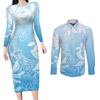 Tiare Tahiti Couples Matching Long Sleeve Bodycon Dress and Long Sleeve Button Shirt Blue Polynesia Motifs LT05 Blue - Polynesian Pride