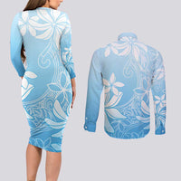 Tiare Tahiti Couples Matching Long Sleeve Bodycon Dress and Long Sleeve Button Shirt Blue Polynesia Motifs LT05 - Polynesian Pride