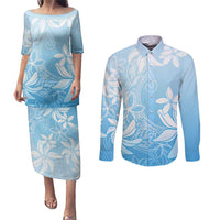 Tiare Tahiti Couples Matching Puletasi and Long Sleeve Button Shirt Blue Polynesia Motifs LT05 Blue - Polynesian Pride