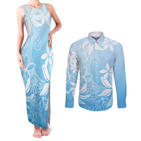 Tiare Tahiti Couples Matching Tank Maxi Dress and Long Sleeve Button Shirt Blue Polynesia Motifs LT05 Blue - Polynesian Pride